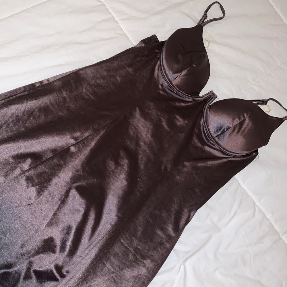 Charlotte Russe Chocolate Brown Short satin dress SIZE LARGE